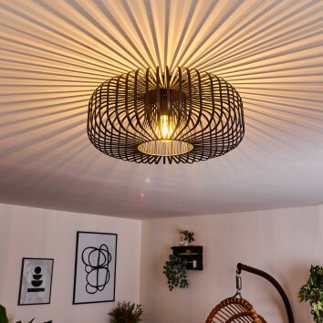 lampadaire 5 lumières pour salon ,Chic lampadaires en métal et textile noir  & or abat-jour ,moderne lampe à pied design rétro, Éclairage intérieur