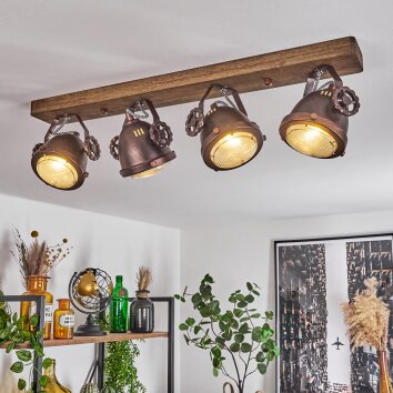 Hofstein Plafonnier Herford en bois, verre & métal brun/noir, 2 spots de  plafond retro-industriels pivotants, luminaire idéal dans un salon vintage,  pour 2 ampoule GU10 max. 50 Watt, compatible ampoules LED 