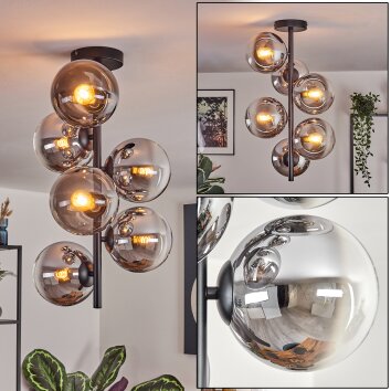 Gastor Plafonnier, Boule lumineuse Chrome, Fumé, 6 lumières