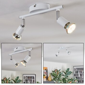 Gjedso Plafonnier, Spot de plafond LED Chrome, Blanc, 2 lumières