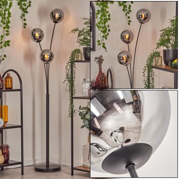 Gastor Boule lumineuse, Lampadaire Chrome, Fumé, 3 lumières