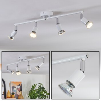 Gjedso Plafonnier, Spot de plafond LED Chrome, Blanc, 4 lumières