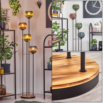 Koyoto Lampadaire 30 cm Bois clair, Noir, 4 lumières