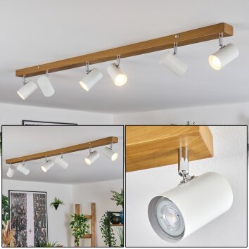 Gesteira Plafonnier, Spot de plafond Chrome, Couleur bois, 6 lumières