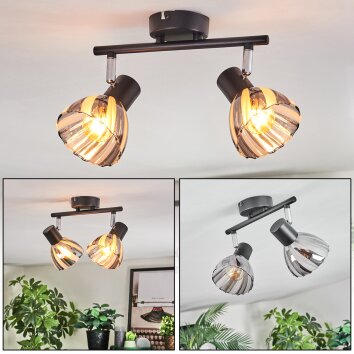 Saire Plafonnier, Spot de plafond Chrome, Noir, 2 lumières Saire Plafonnier, Spot de plafond Chrome, Noir, 2 lumières