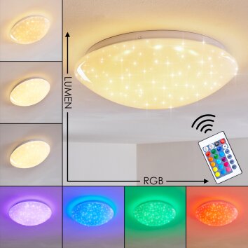 Plafonnier LED plafonnier salon avec effet arc-en-ciel Enceinte Bluetooth  CCT RGB télécommande, effet étoile, métal plastique, 1x LED 18W 1450 lumen  2700-6500K, D 39 cm